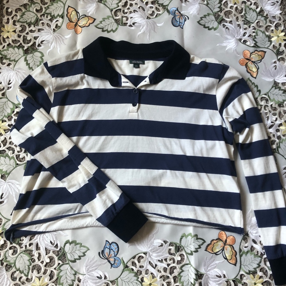 Blue & White Striped Wild Fable Crop Long-sleeve